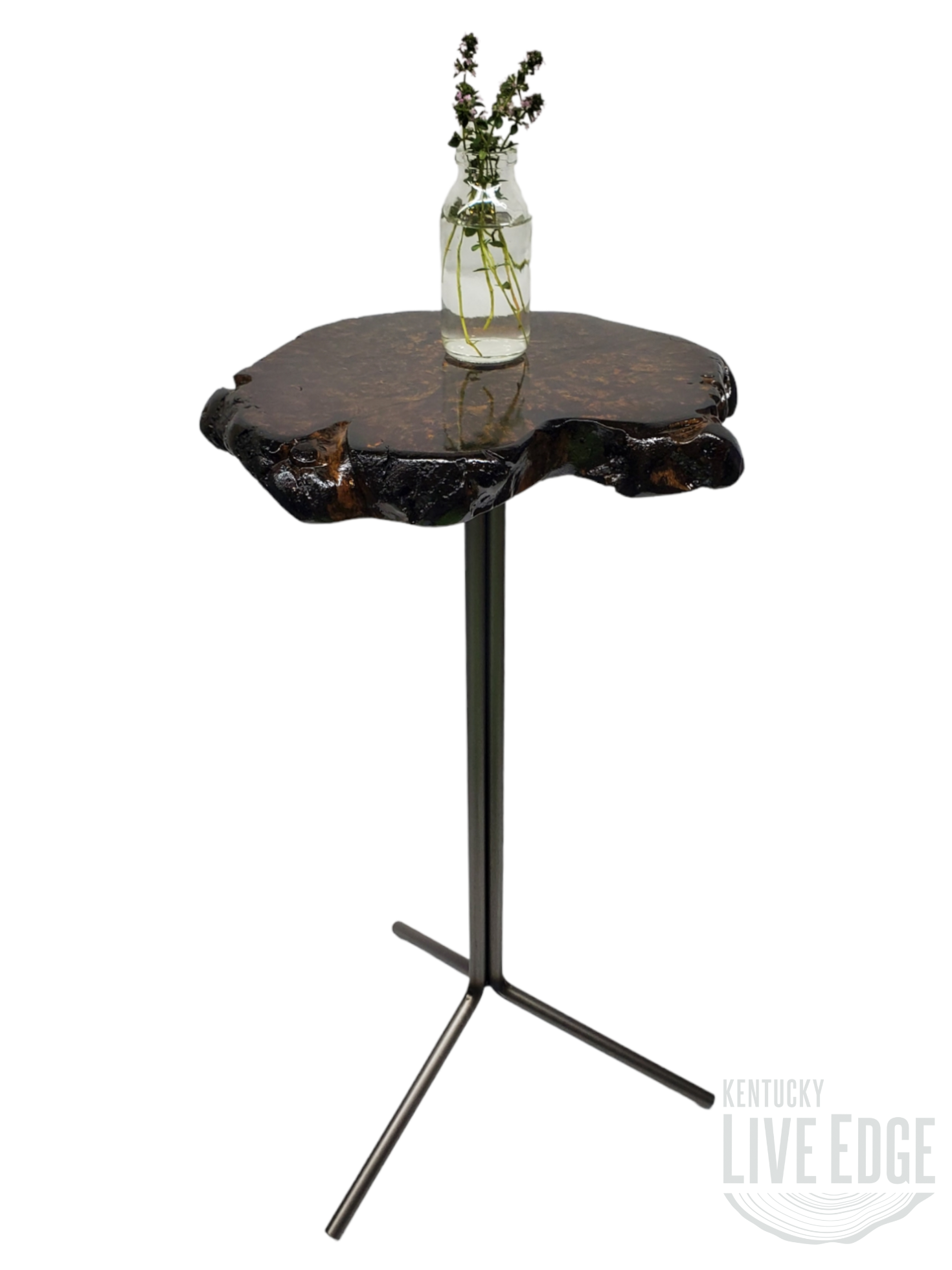 Cool Side Table- Maple Burl- Small End Table- Plant Stand- Tree Slice- Natural Wood- Industrial- Live Edge Table- Dark Wood Table- Espresso