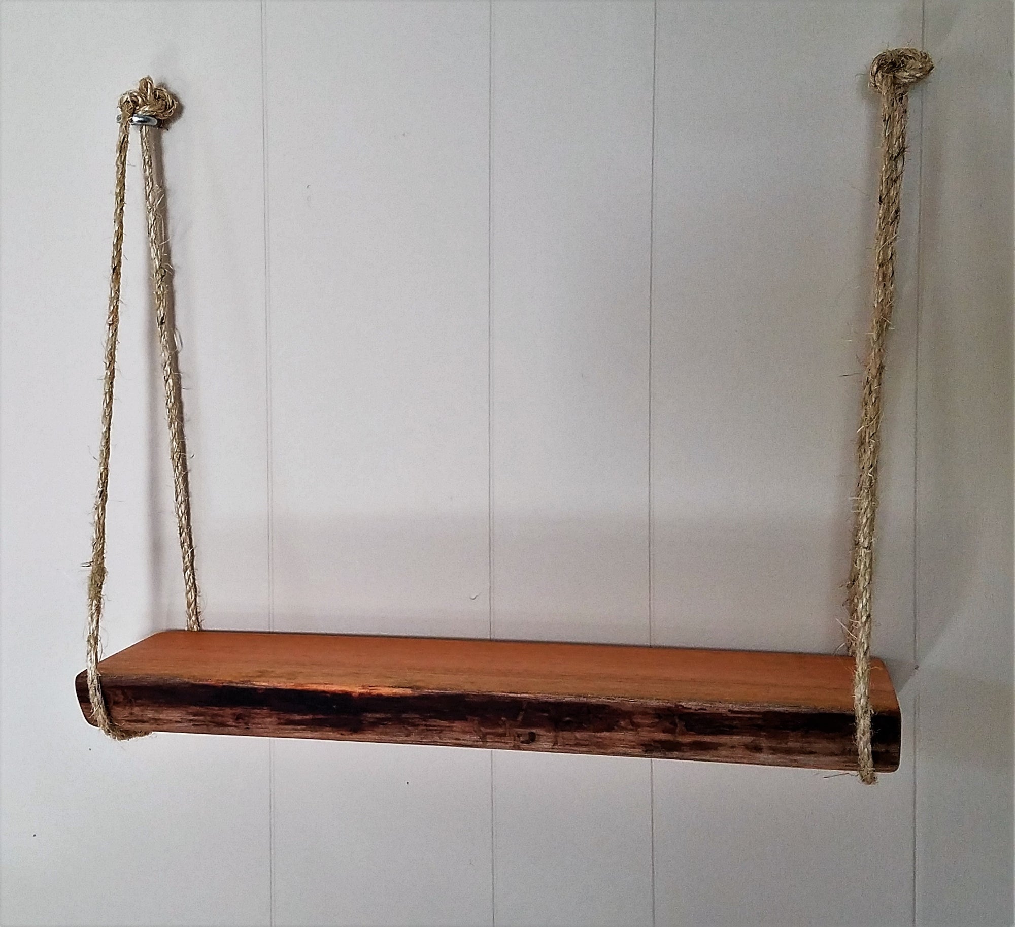 Reclaimed Wooden Shelf- Hanging Shelf- Natural Wood Shelf- Mahogany- Sustainable- Solid Wood- Shelving- Rustic- Modern- Home Decor- Organic