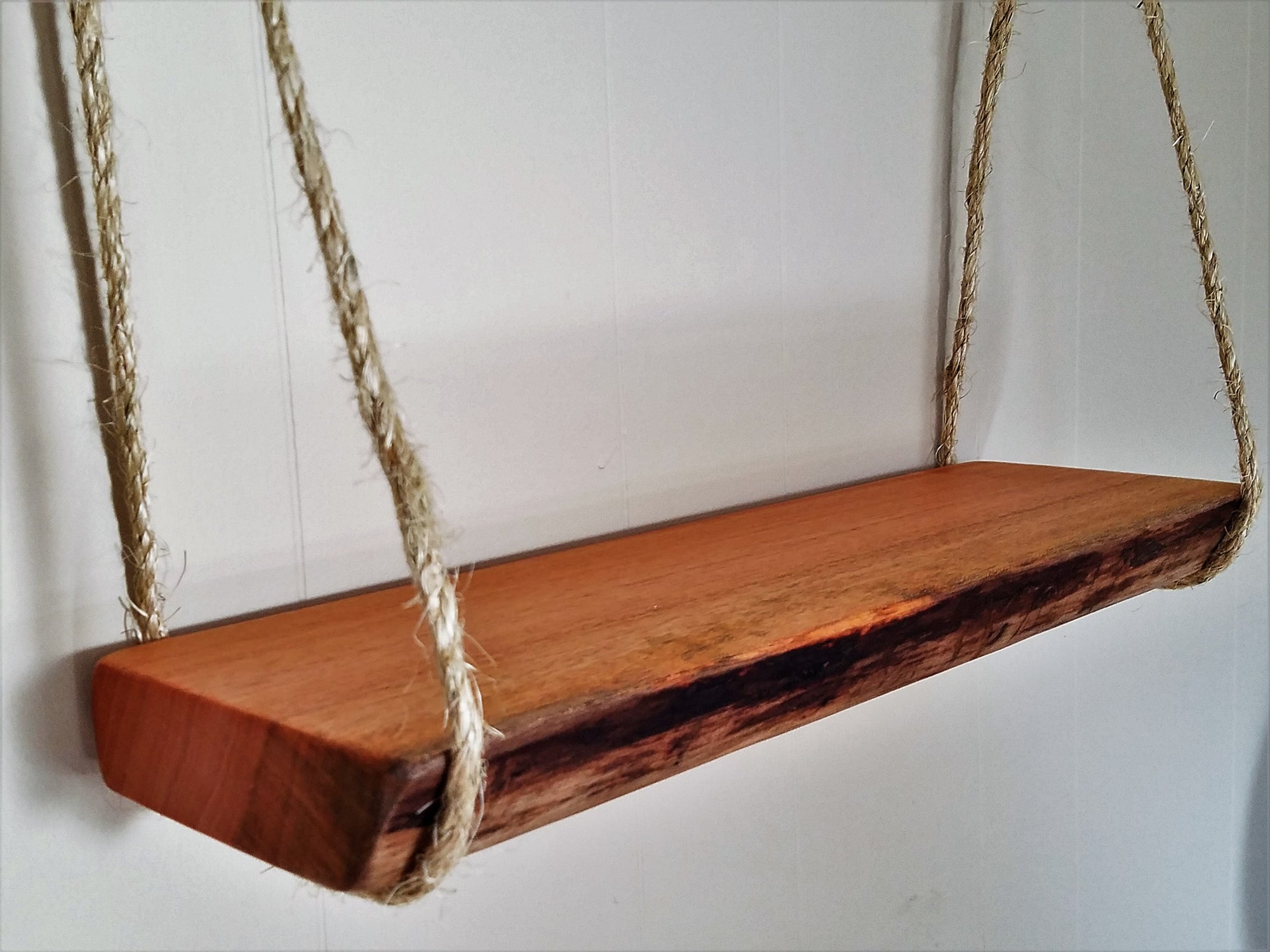 Reclaimed Wooden Shelf- Hanging Shelf- Natural Wood Shelf- Mahogany- Sustainable- Solid Wood- Shelving- Rustic- Modern- Home Decor- Organic