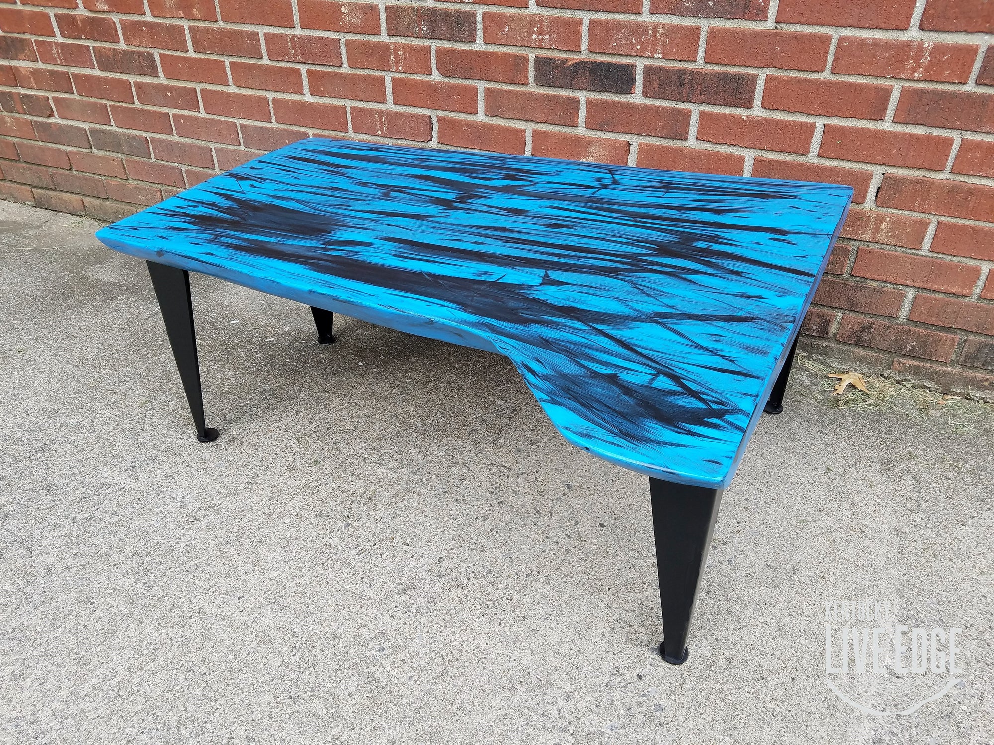 Royal Blue Coffee Table- Live Edge Coffee Table- Walnut- Modern- Contemporary- Furniture- Handpainted- Graffiti- Abstract- Industrial- Cool