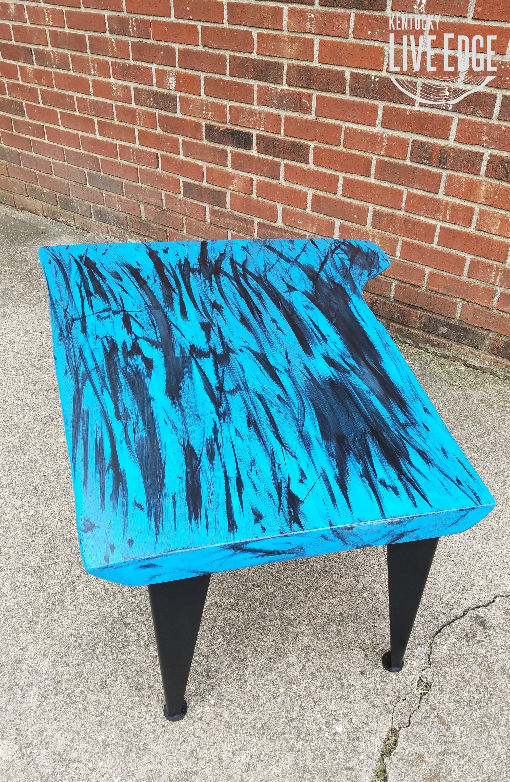 Royal Blue Coffee Table- Live Edge Coffee Table- Walnut- Modern- Contemporary- Furniture- Handpainted- Graffiti- Abstract- Industrial- Cool