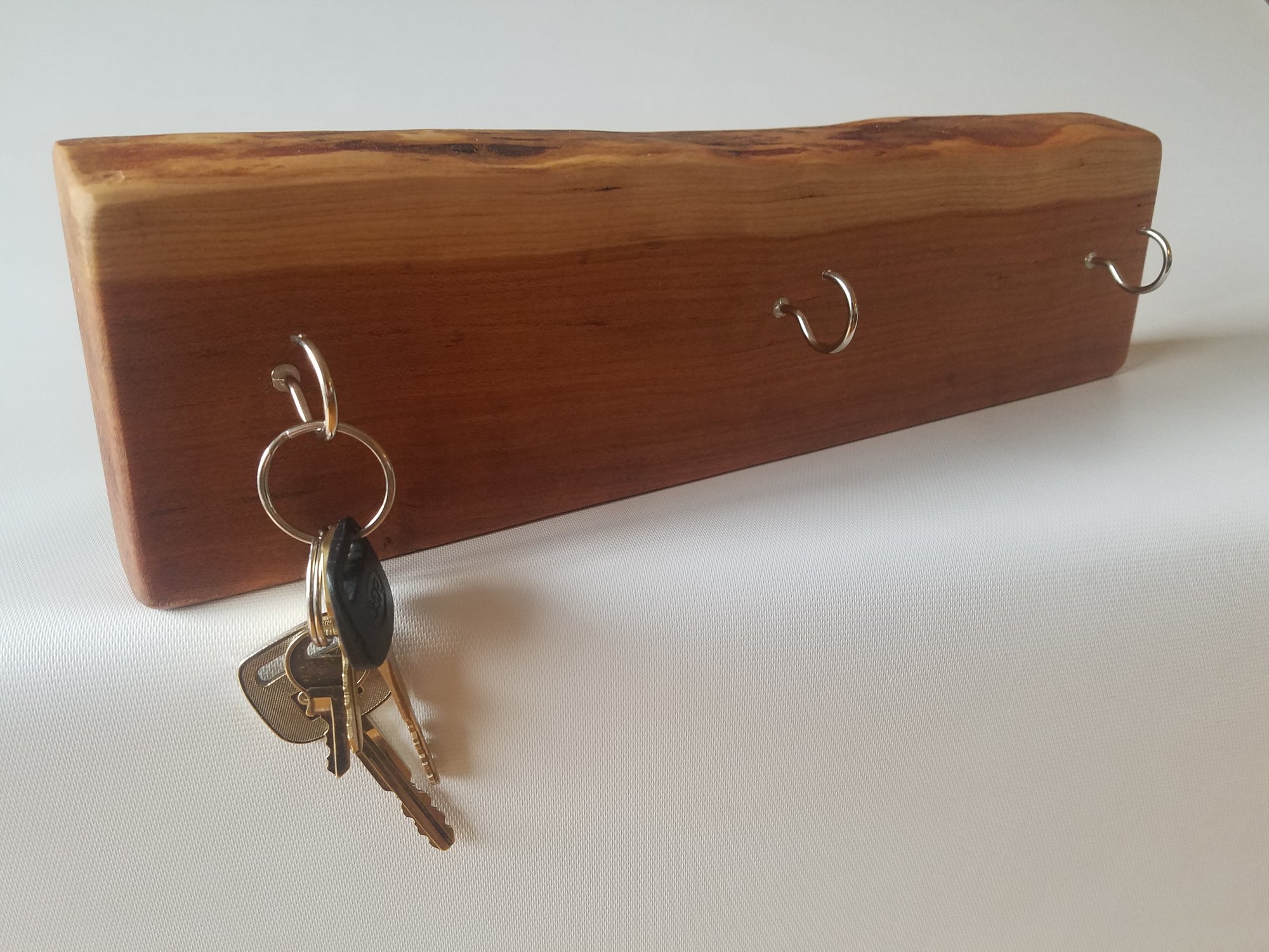 Key Hooks- Wall Mounted Key Rack- Key Holder- Live Edge Wood- Silver Hooks- Jewelery Organizer- Functional Home- Reclaimed- Keychain Holder