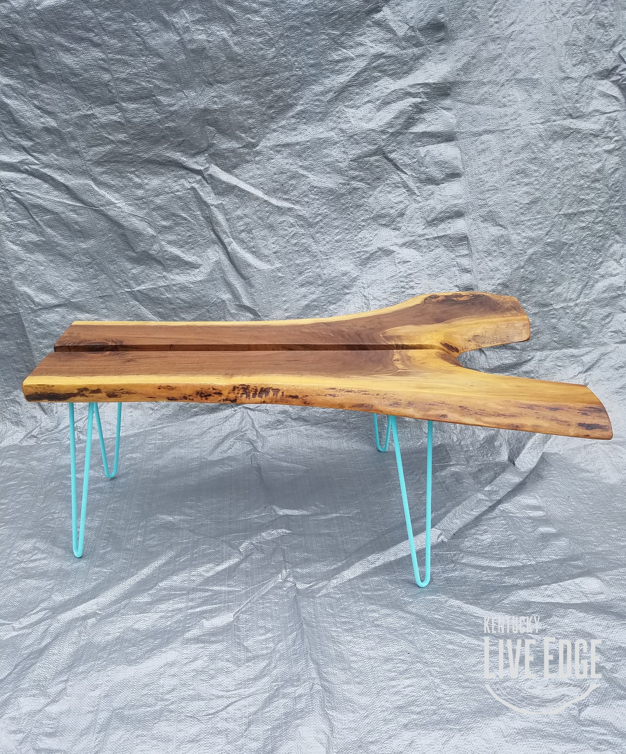 Teal Coffee Table- Live Edge- Turquoise- Mid Century- Organic- Modern- Rustic- Reclaimed- Furniture- Handmade- Living Room- Unique- Large