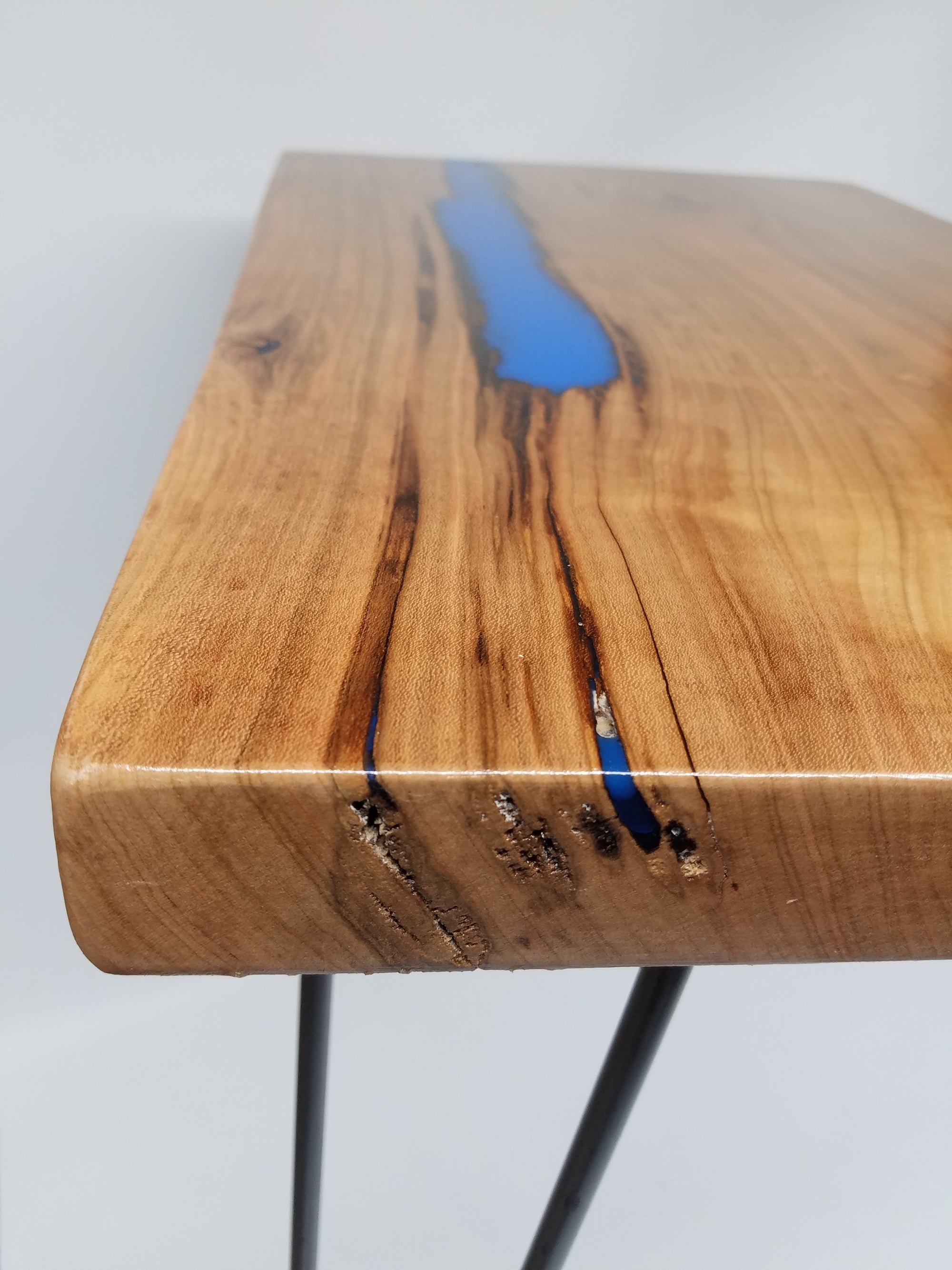 River Table- Side Table- End Table- Reclaimed Wood- Cherry Slab- Blue- Unique Table- Zero VOC Finish- Urban Salvaged Wood- Handmade- Unique