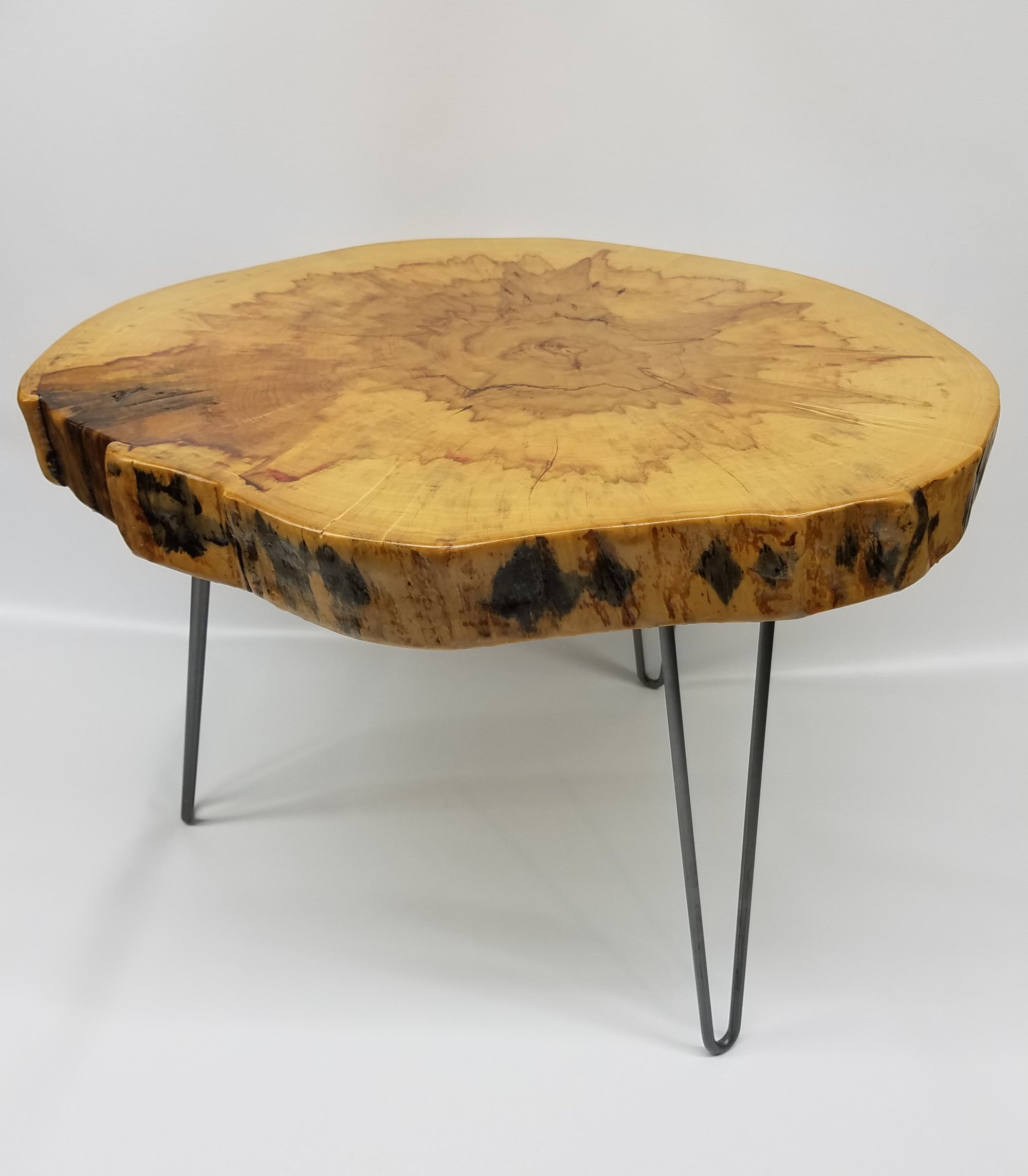 Round Coffee Table- Live Edge- Log Table- Box Elder- Flame Maple- Log Table- Slab Table- Brown- Red- Gold- Natural Wood- Slab- Thick Wood