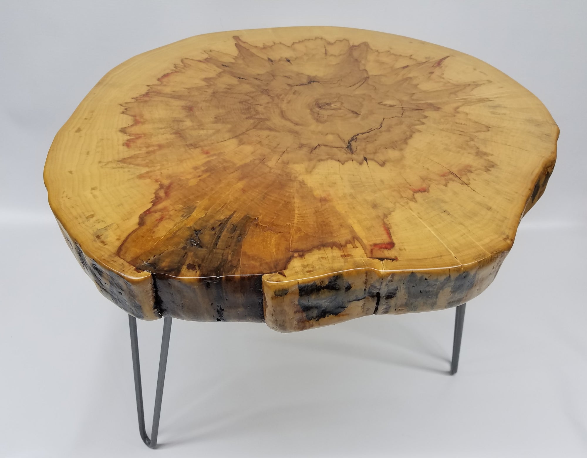 Round Coffee Table- Live Edge- Log Table- Box Elder- Flame Maple- Log Table- Slab Table- Brown- Red- Gold- Natural Wood- Slab- Thick Wood
