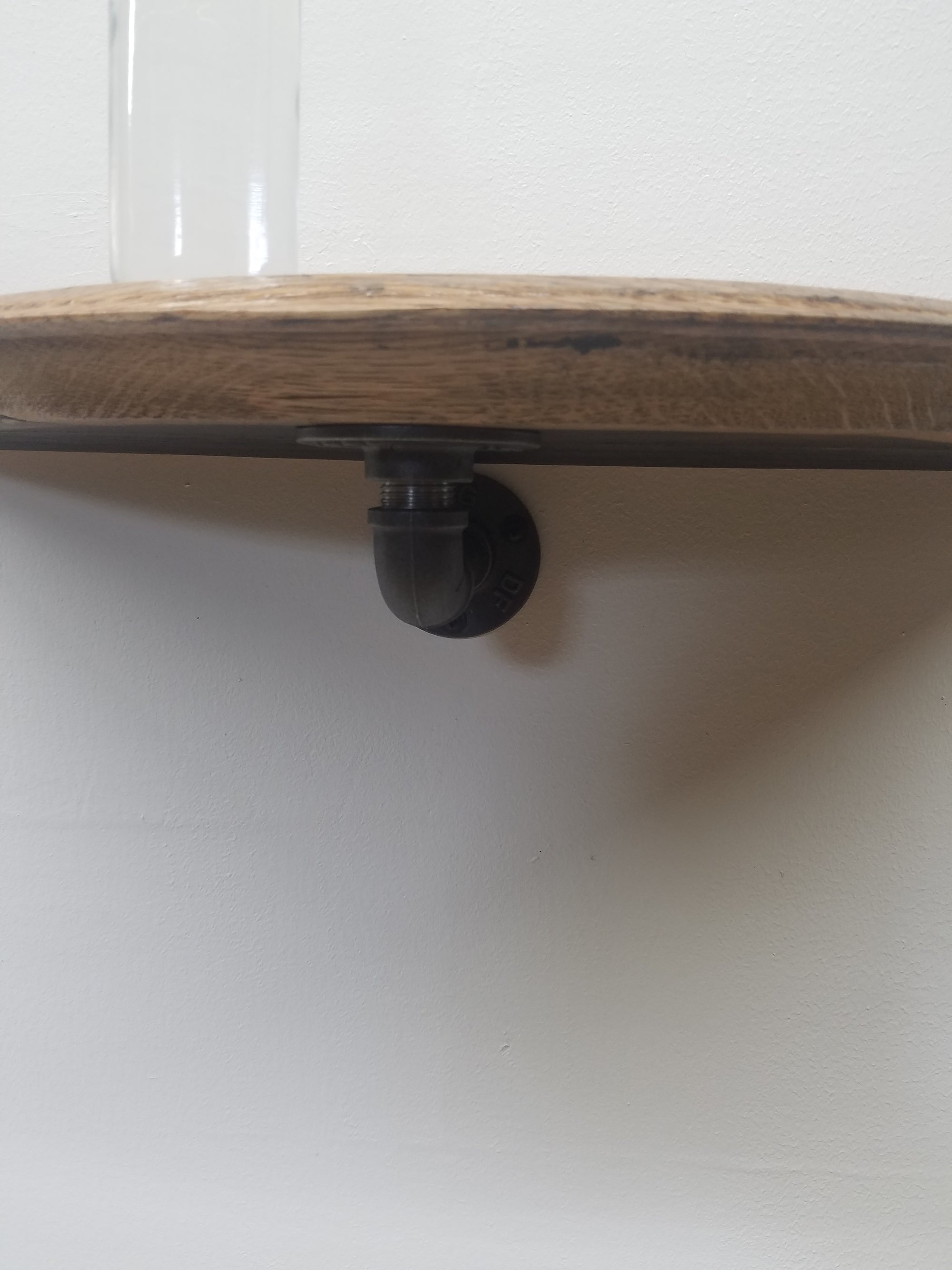 Bourbon Barrel Shelf- Reclaimed Wood- Black Pipe Hardware- Industrial Shelf- Small Shelf- Rustic Shelf- Plant Shelf- Home Decor- Makers Mark