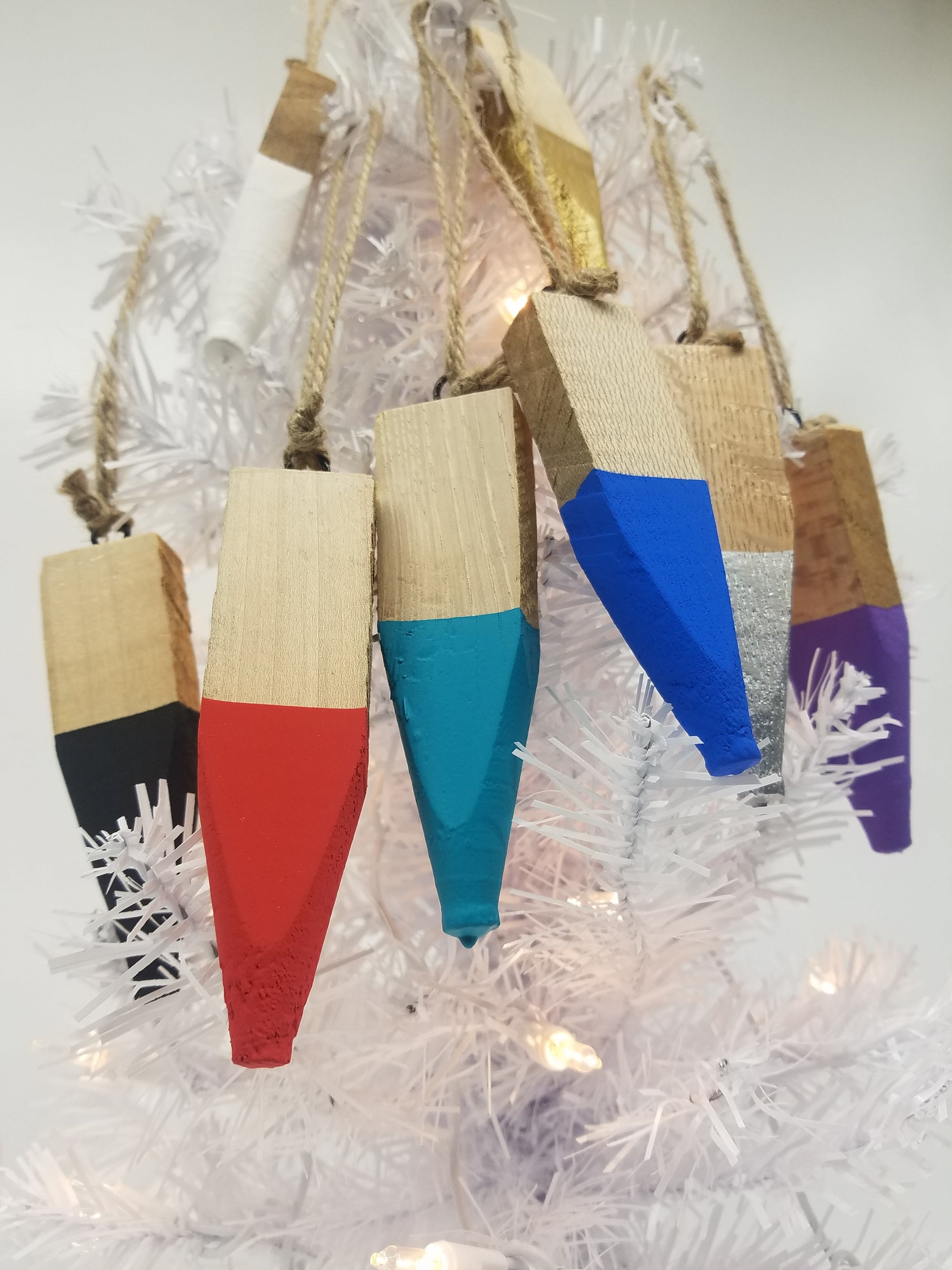 Modern Christmas Ornaments Made From Reclaimed Kentucky Tobacco Sticks- Holiday Decor - White- Black- Teal- Red- Blue- Gold- Silver- Purple