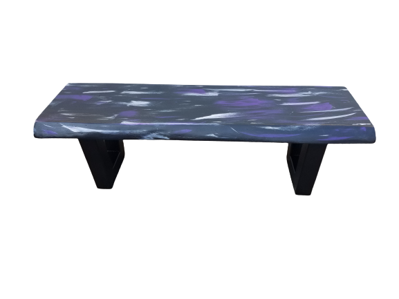 Purple Coffee Table- Live Edge Coffee Table- Graffiti- Bench- Modern Coffee Table- Contemporary- Steel- Purple Rain- Prince- Mahogany- Cool